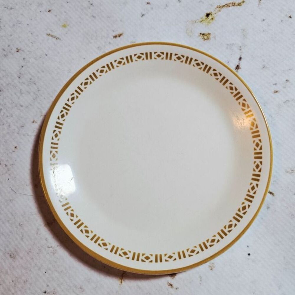 Syracuse China 13D SyraLite Bread & Butter Plate – Gold Geometric Rim – Vintage